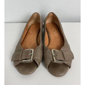Sachelle Open Toe Gray/Brown Leather Flats Size 8 Womens
